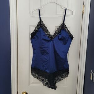 Elegant Blue Lace Trim Bodysuit